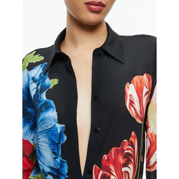Alice and Olivia Willa Button Front Floral Silk Top Size XS Le Parisien $350 - Picture 6 of 14